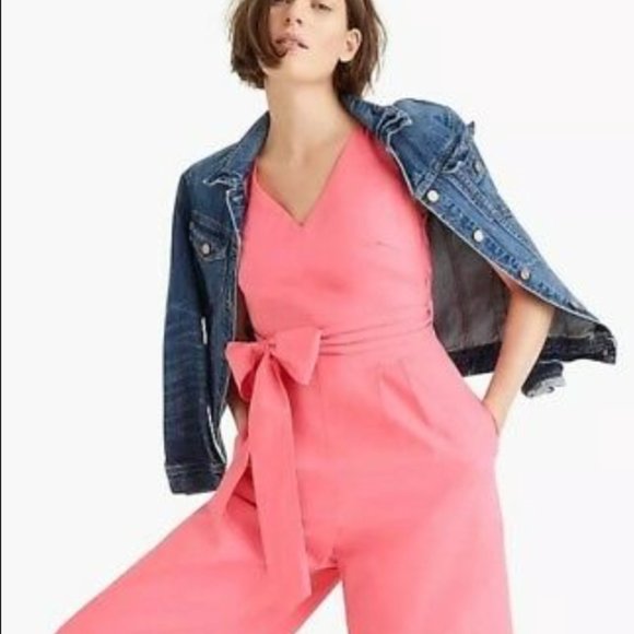 J, Crew Wrap Tie Jumpsuit in Bright Coral - Picture 2 of 11